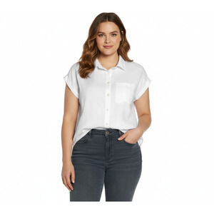 Orvis Top White Linen Blend Button Up Shirt Cuffed Short Sleeves XXL NWT